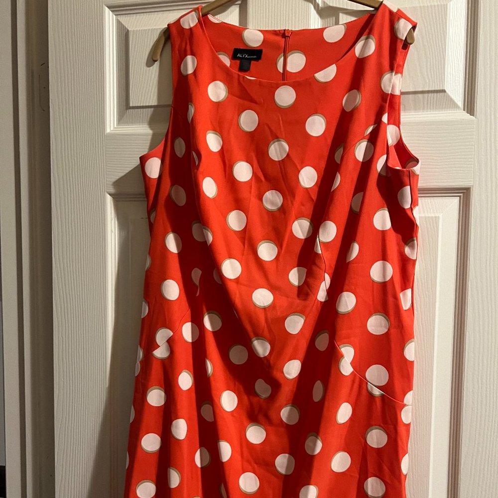 Alyx Sheath Dress Orange & White Geometric Circle Print Sleeveless Size 14W